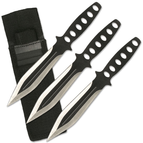 Two tone Black/Silver knife throwing set.